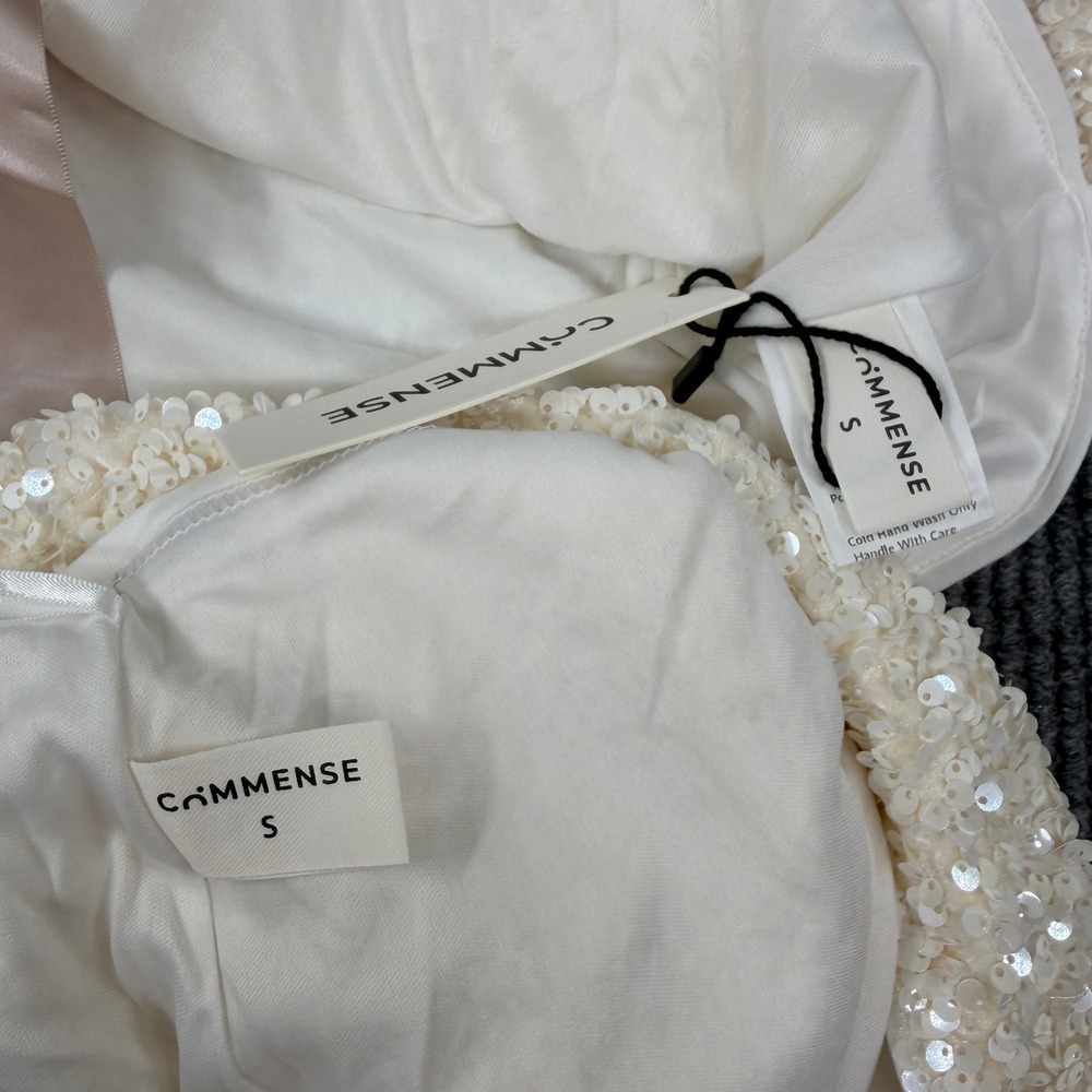 Commense Sequin Skirt Set Women Small White Bow Back Crop Jacket Mini Skirt Glam - Picture 8 of 16